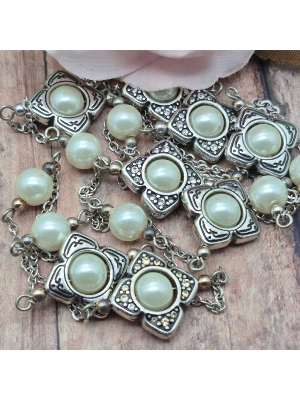 The Brighton Courtesan Necklace Long Vintage Style Glass Pearl Crystal Stations